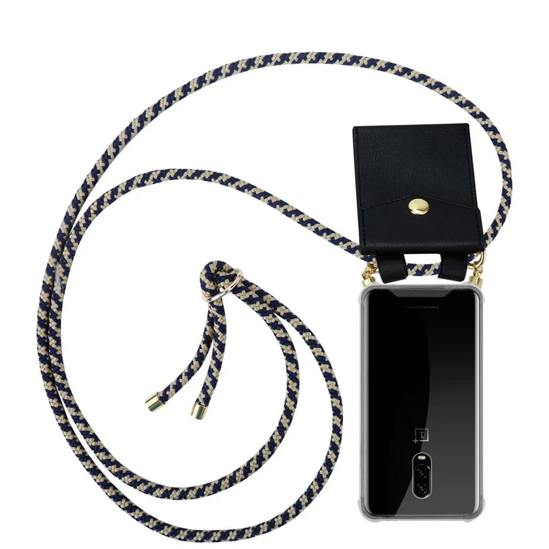 Cadorabo Handy Kette kompatibel mit OnePlus 6T Silikon Schutzhülle mit Gold Ringen, Kordel Band und abnehmbarem Etui