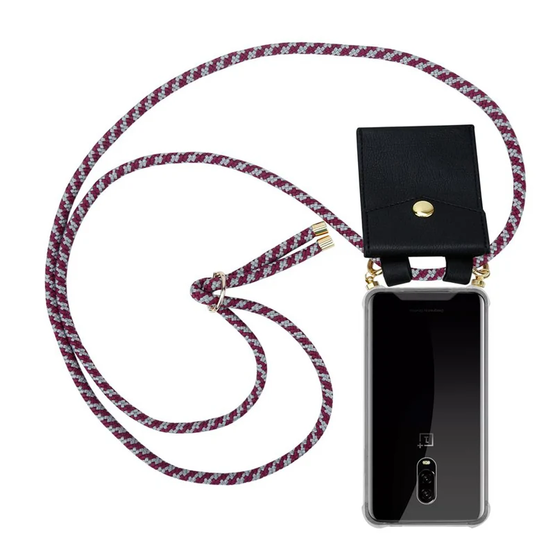 Cadorabo Handy Kette kompatibel mit OnePlus 6T Silikon Schutzhülle mit Gold Ringen, Kordel Band und abnehmbarem Etui
