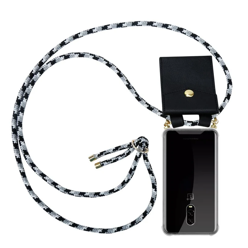 Cadorabo Handy Kette kompatibel mit OnePlus 6T Silikon Schutzhülle mit Gold Ringen, Kordel Band und abnehmbarem Etui
