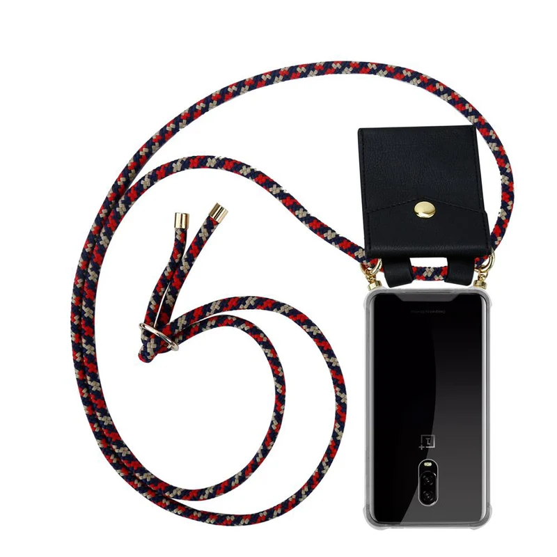 Cadorabo Handy Kette kompatibel mit OnePlus 6T Silikon Schutzhülle mit Gold Ringen, Kordel Band und abnehmbarem Etui