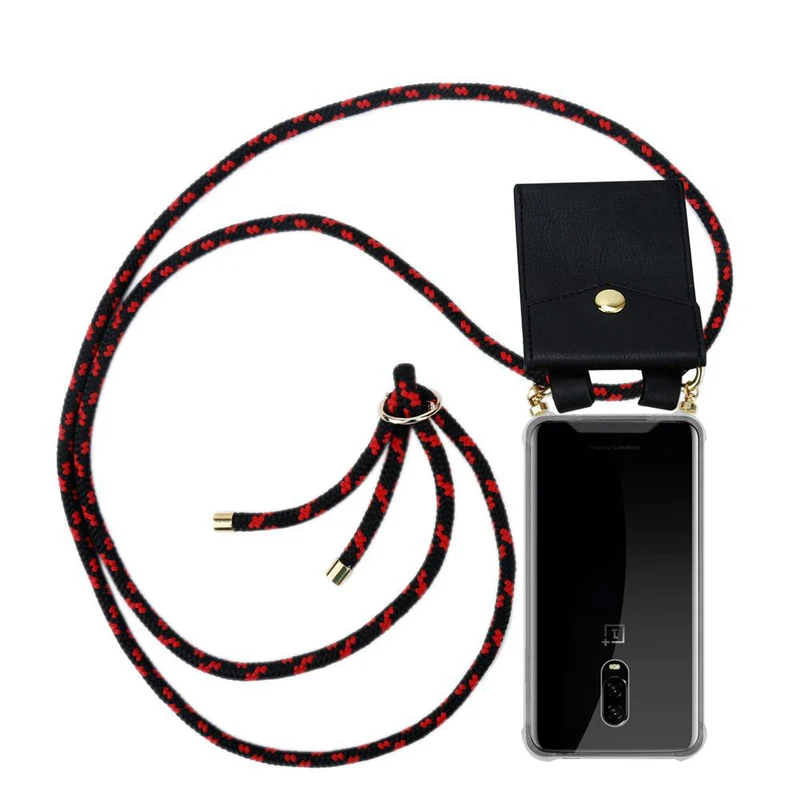 Cadorabo Handy Kette kompatibel mit OnePlus 6T Silikon Schutzhülle mit Gold Ringen, Kordel Band und abnehmbarem Etui