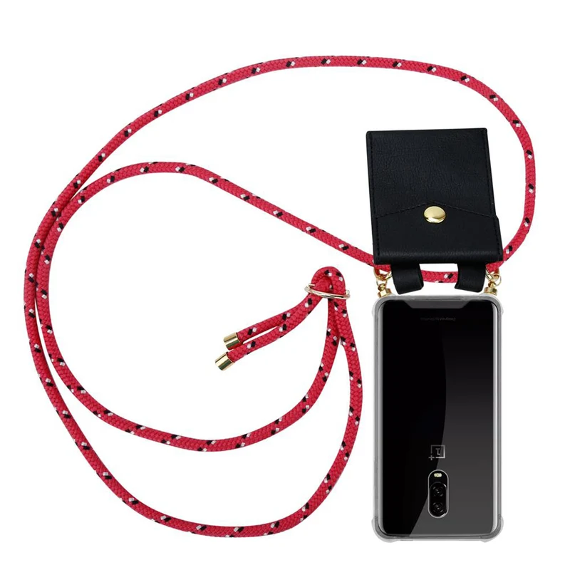 Cadorabo Handy Kette kompatibel mit OnePlus 6T Silikon Schutzhülle mit Gold Ringen, Kordel Band und abnehmbarem Etui