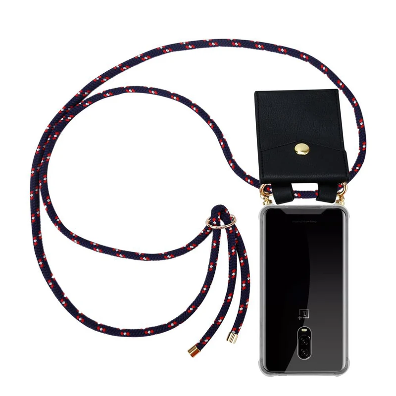 Cadorabo Handy Kette kompatibel mit OnePlus 6T Silikon Schutzhülle mit Gold Ringen, Kordel Band und abnehmbarem Etui