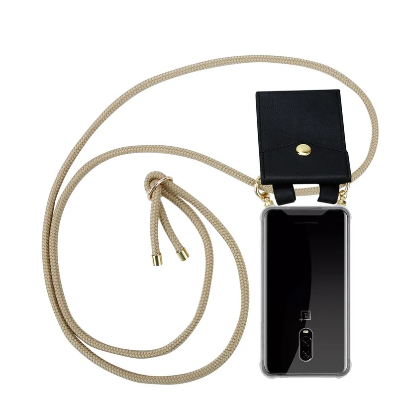 Cadorabo Handy Kette kompatibel mit OnePlus 6T Silikon Schutzhülle mit Gold Ringen, Kordel Band und abnehmbarem Etui