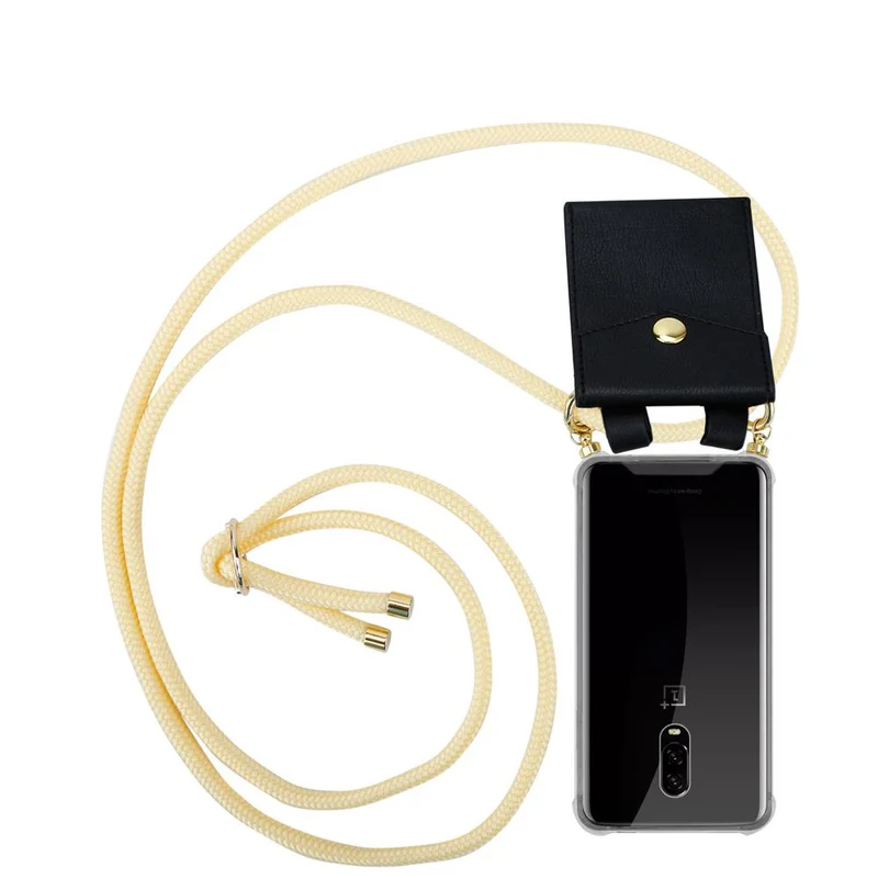 Cadorabo Handy Kette kompatibel mit OnePlus 6T Silikon Schutzhülle mit Gold Ringen, Kordel Band und abnehmbarem Etui