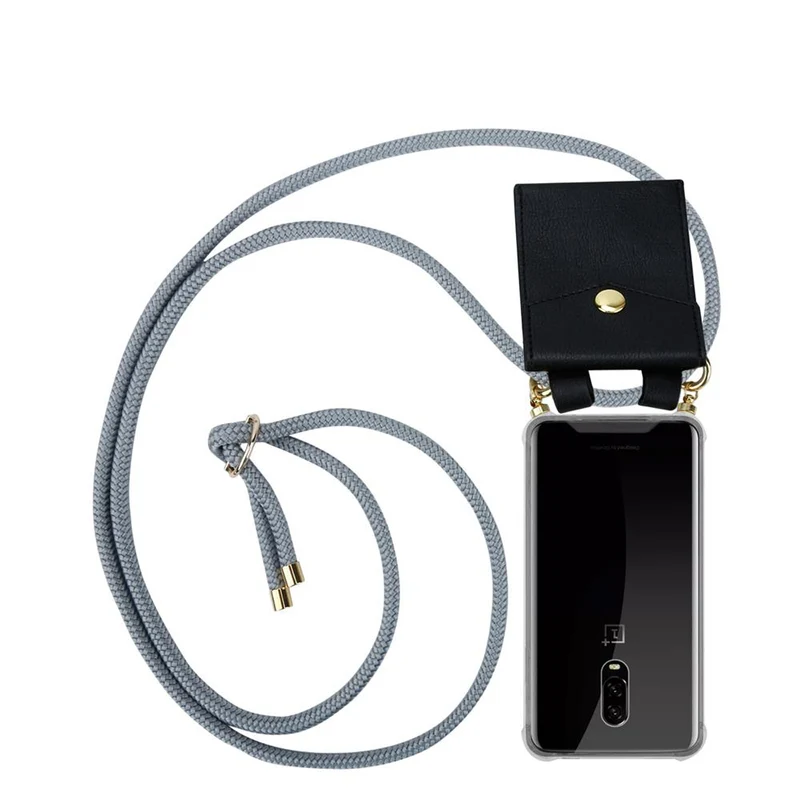 Cadorabo Handy Kette kompatibel mit OnePlus 6T Silikon Schutzhülle mit Gold Ringen, Kordel Band und abnehmbarem Etui