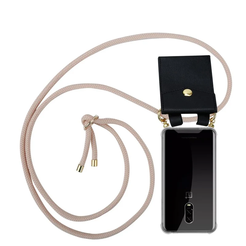 Cadorabo Handy Kette kompatibel mit OnePlus 6T Silikon Schutzhülle mit Gold Ringen, Kordel Band und abnehmbarem Etui