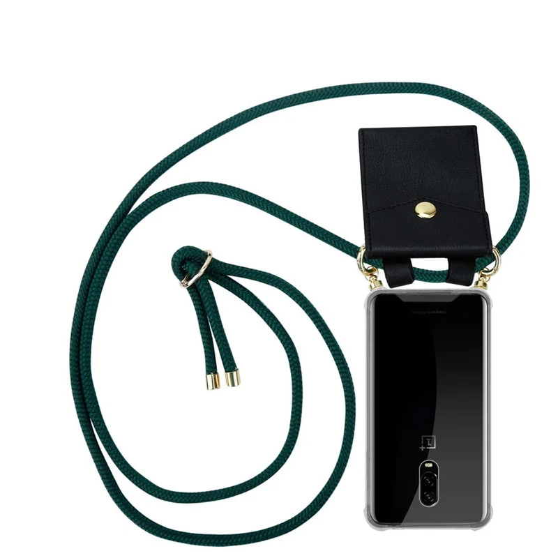 Cadorabo Handy Kette kompatibel mit OnePlus 6T Silikon Schutzhülle mit Gold Ringen, Kordel Band und abnehmbarem Etui