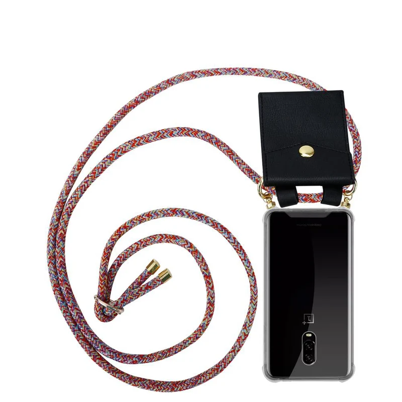 Cadorabo Handy Kette kompatibel mit OnePlus 6T Silikon Schutzhülle mit Gold Ringen, Kordel Band und abnehmbarem Etui