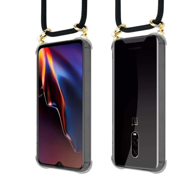 Cadorabo Handy Kette kompatibel mit OnePlus 6T Silikon Schutzhülle mit Gold Ringen, Kordel Band und abnehmbarem Etui
