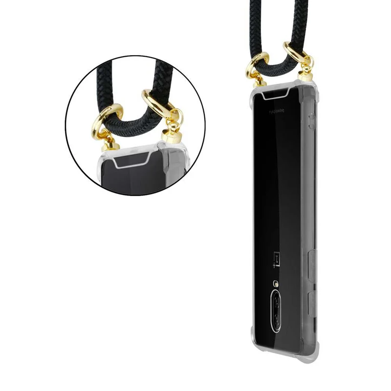 Cadorabo Handy Kette kompatibel mit OnePlus 6T Silikon Schutzhülle mit Gold Ringen, Kordel Band und abnehmbarem Etui