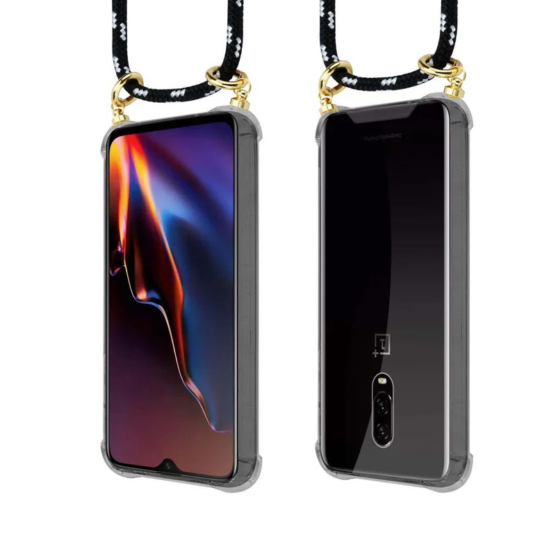Cadorabo Handy Kette kompatibel mit OnePlus 6T Silikon Schutzhülle mit Gold Ringen, Kordel Band und abnehmbarem Etui