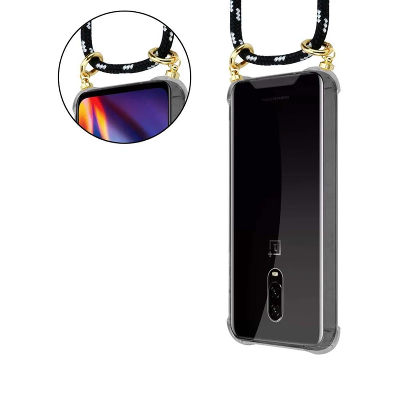 Cadorabo Handy Kette kompatibel mit OnePlus 6T Silikon Schutzhülle mit Gold Ringen, Kordel Band und abnehmbarem Etui