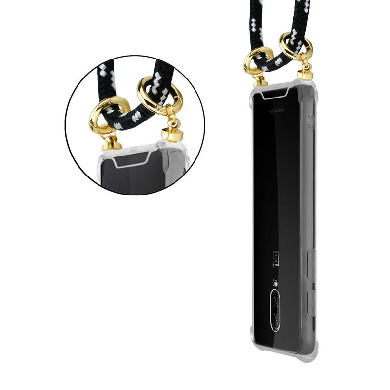 Cadorabo Handy Kette kompatibel mit OnePlus 6T Silikon Schutzhülle mit Gold Ringen, Kordel Band und abnehmbarem Etui