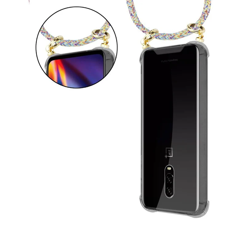 Cadorabo Handy Kette kompatibel mit OnePlus 6T Silikon Schutzhülle mit Gold Ringen, Kordel Band und abnehmbarem Etui