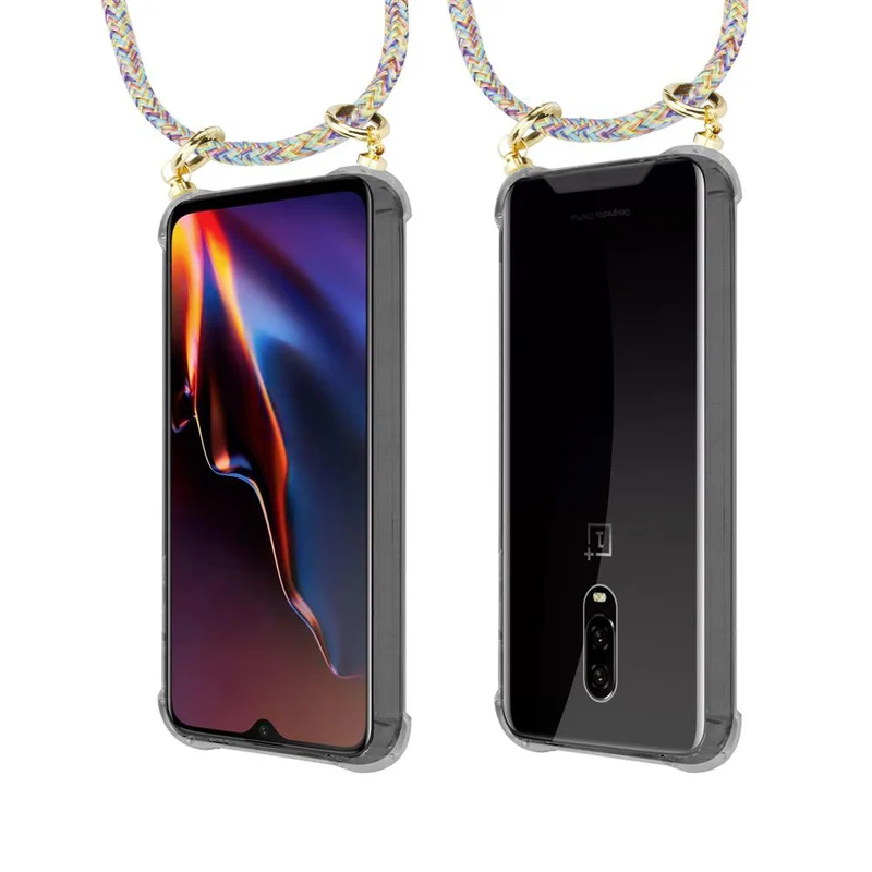 Cadorabo Handy Kette kompatibel mit OnePlus 6T Silikon Schutzhülle mit Gold Ringen, Kordel Band und abnehmbarem Etui