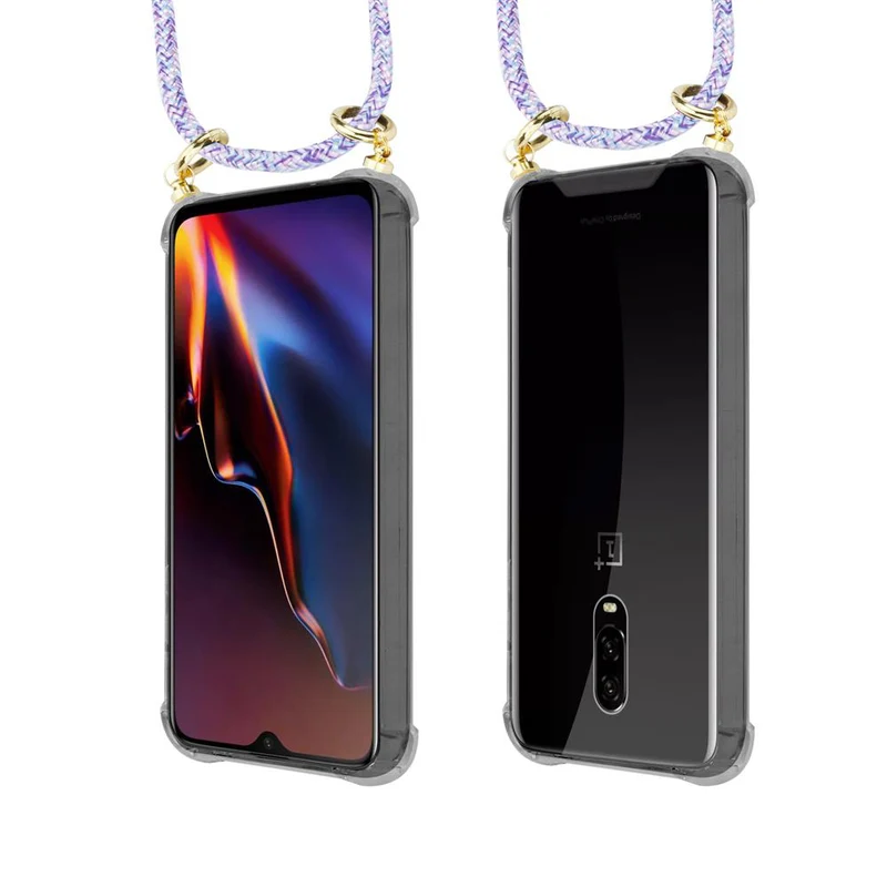 Cadorabo Handy Kette kompatibel mit OnePlus 6T Silikon Schutzhülle mit Gold Ringen, Kordel Band und abnehmbarem Etui