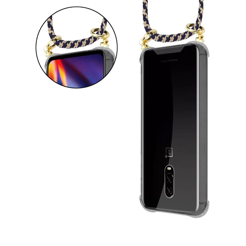 Cadorabo Handy Kette kompatibel mit OnePlus 6T Silikon Schutzhülle mit Gold Ringen, Kordel Band und abnehmbarem Etui