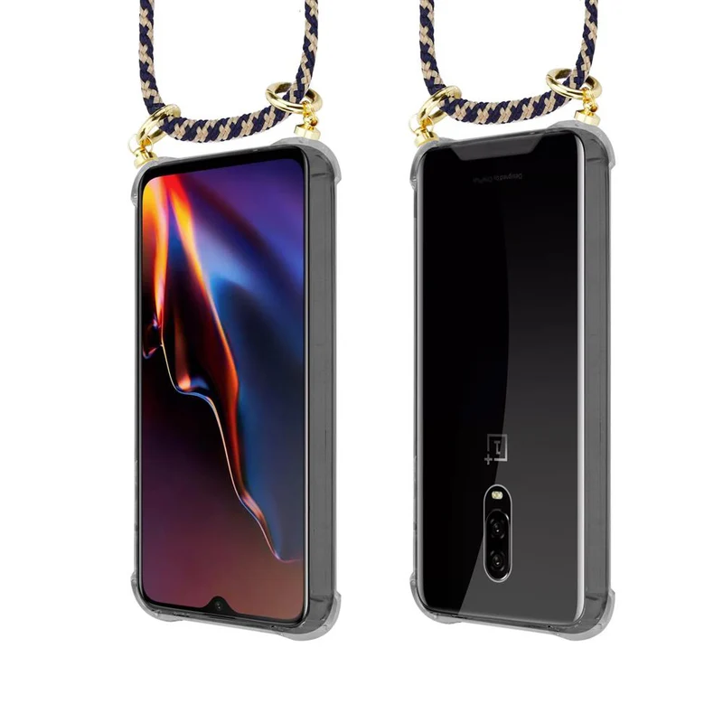 Cadorabo Handy Kette kompatibel mit OnePlus 6T Silikon Schutzhülle mit Gold Ringen, Kordel Band und abnehmbarem Etui