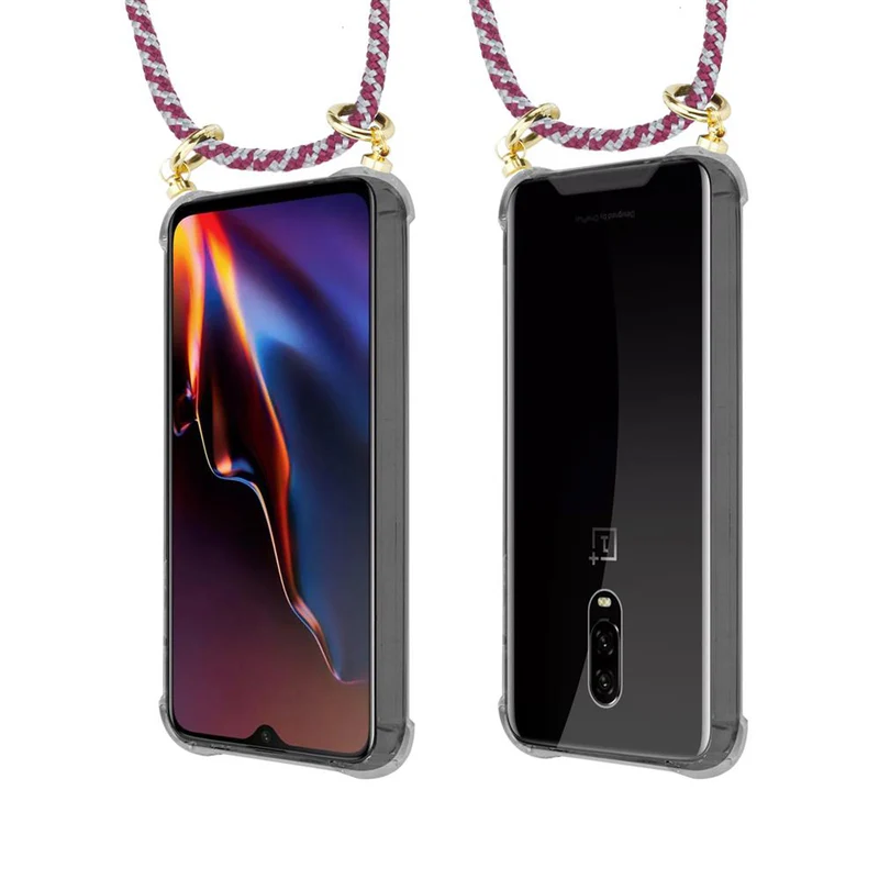 Cadorabo Handy Kette kompatibel mit OnePlus 6T Silikon Schutzhülle mit Gold Ringen, Kordel Band und abnehmbarem Etui