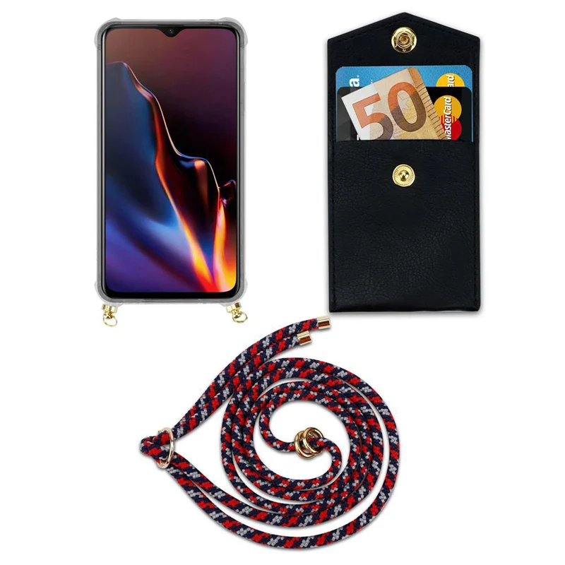 Cadorabo Handy Kette kompatibel mit OnePlus 6T Silikon Schutzhülle mit Gold Ringen, Kordel Band und abnehmbarem Etui