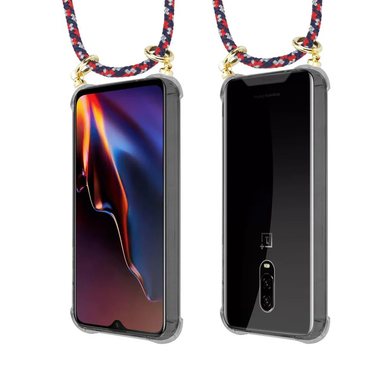 Cadorabo Handy Kette kompatibel mit OnePlus 6T Silikon Schutzhülle mit Gold Ringen, Kordel Band und abnehmbarem Etui