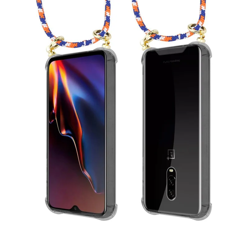 Cadorabo Handy Kette kompatibel mit OnePlus 6T Silikon Schutzhülle mit Gold Ringen, Kordel Band und abnehmbarem Etui