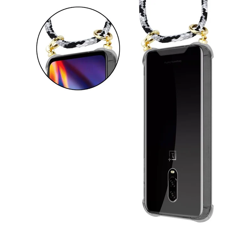 Cadorabo Handy Kette kompatibel mit OnePlus 6T Silikon Schutzhülle mit Gold Ringen, Kordel Band und abnehmbarem Etui