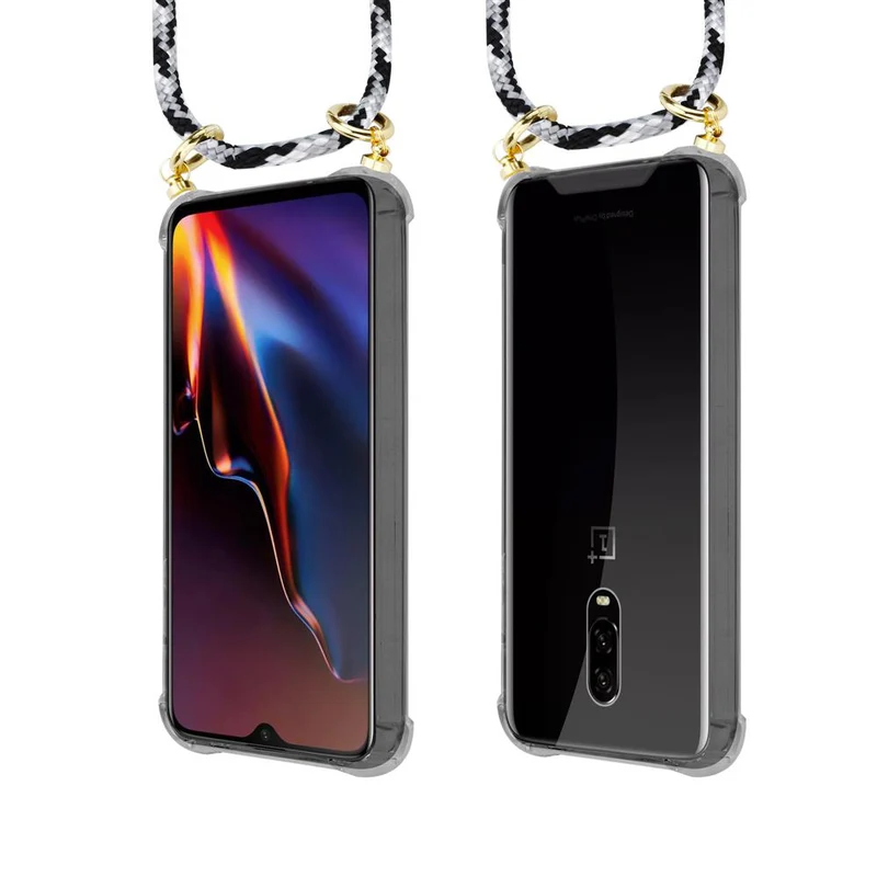 Cadorabo Handy Kette kompatibel mit OnePlus 6T Silikon Schutzhülle mit Gold Ringen, Kordel Band und abnehmbarem Etui