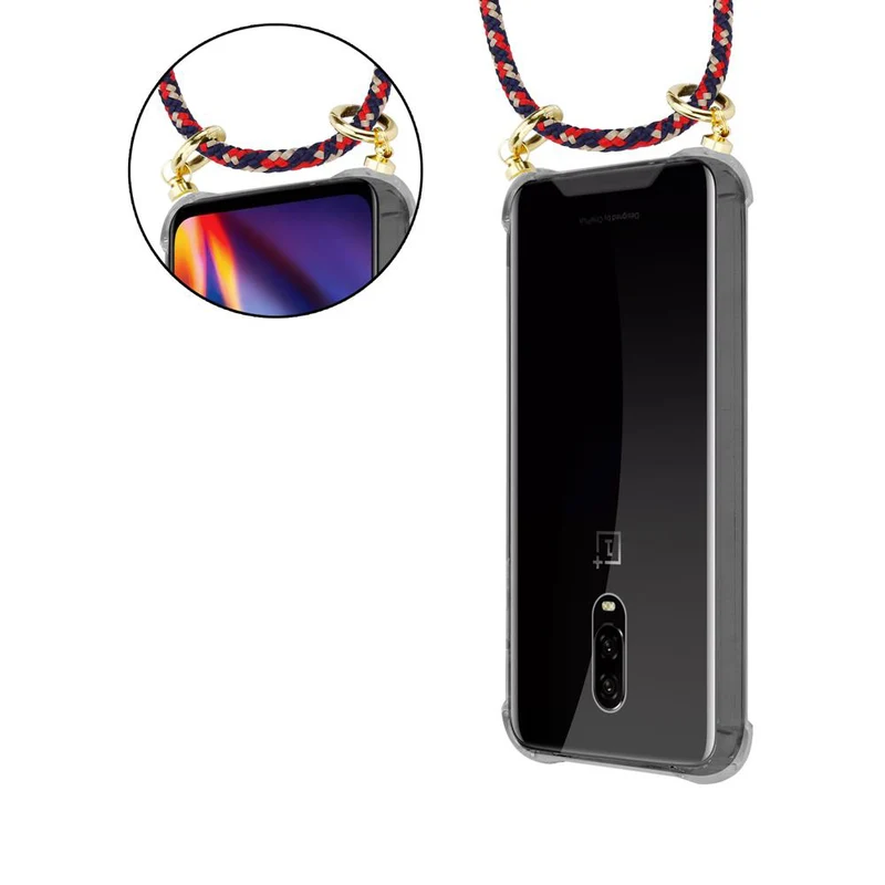 Cadorabo Handy Kette kompatibel mit OnePlus 6T Silikon Schutzhülle mit Gold Ringen, Kordel Band und abnehmbarem Etui