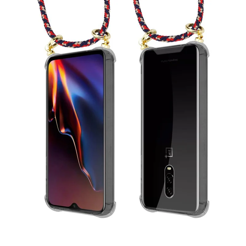 Cadorabo Handy Kette kompatibel mit OnePlus 6T Silikon Schutzhülle mit Gold Ringen, Kordel Band und abnehmbarem Etui