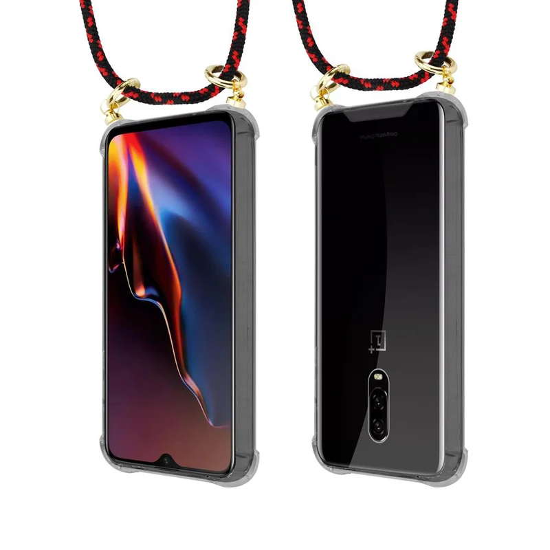 Cadorabo Handy Kette kompatibel mit OnePlus 6T Silikon Schutzhülle mit Gold Ringen, Kordel Band und abnehmbarem Etui