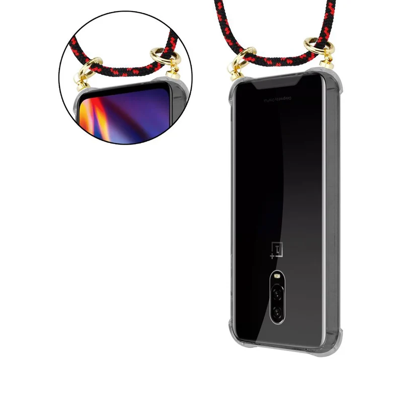 Cadorabo Handy Kette kompatibel mit OnePlus 6T Silikon Schutzhülle mit Gold Ringen, Kordel Band und abnehmbarem Etui
