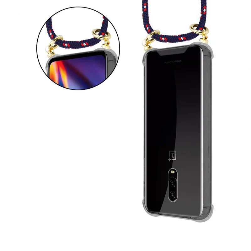 Cadorabo Handy Kette kompatibel mit OnePlus 6T Silikon Schutzhülle mit Gold Ringen, Kordel Band und abnehmbarem Etui