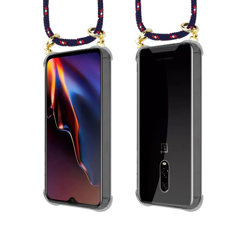 Cadorabo Handy Kette kompatibel mit OnePlus 6T Silikon Schutzhülle mit Gold Ringen, Kordel Band und abnehmbarem Etui