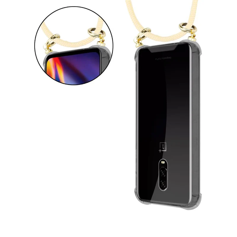 Cadorabo Handy Kette kompatibel mit OnePlus 6T Silikon Schutzhülle mit Gold Ringen, Kordel Band und abnehmbarem Etui