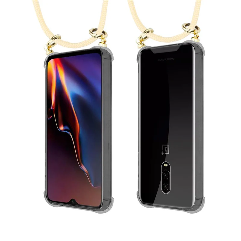 Cadorabo Handy Kette kompatibel mit OnePlus 6T Silikon Schutzhülle mit Gold Ringen, Kordel Band und abnehmbarem Etui