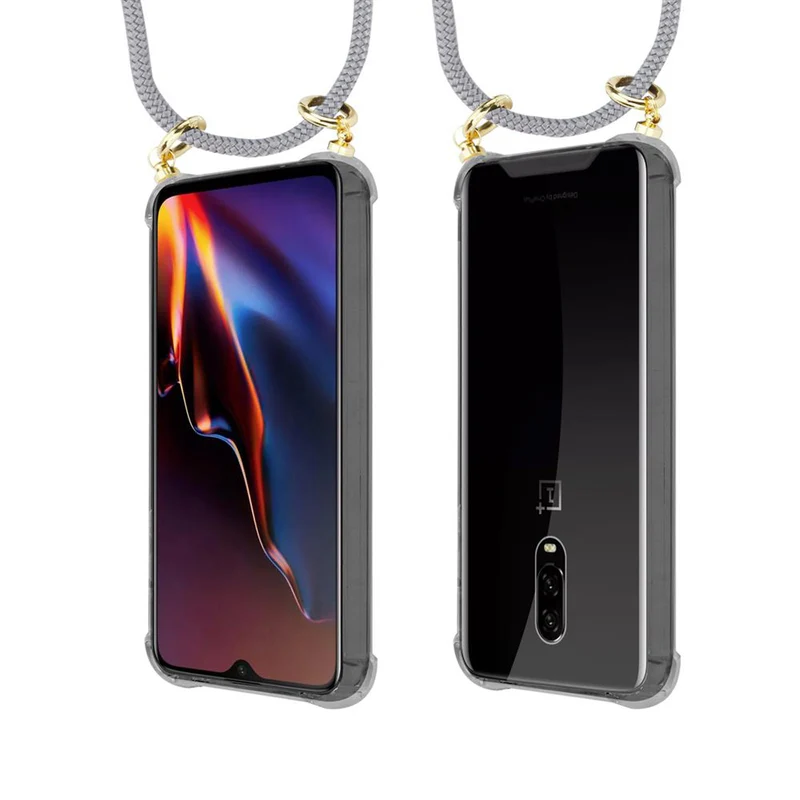 Cadorabo Handy Kette kompatibel mit OnePlus 6T Silikon Schutzhülle mit Gold Ringen, Kordel Band und abnehmbarem Etui