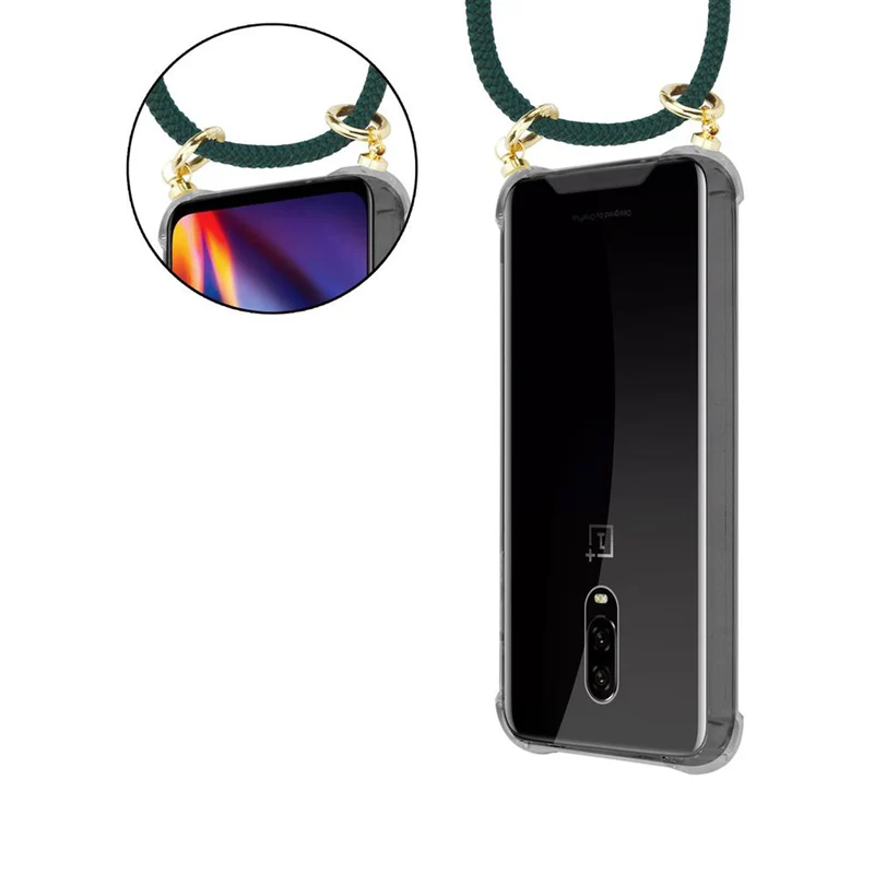 Cadorabo Handy Kette kompatibel mit OnePlus 6T Silikon Schutzhülle mit Gold Ringen, Kordel Band und abnehmbarem Etui
