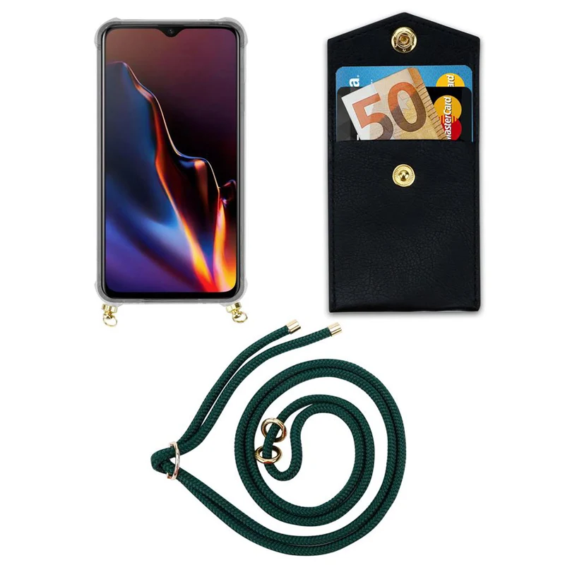 Cadorabo Handy Kette kompatibel mit OnePlus 6T Silikon Schutzhülle mit Gold Ringen, Kordel Band und abnehmbarem Etui