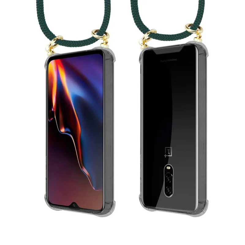 Cadorabo Handy Kette kompatibel mit OnePlus 6T Silikon Schutzhülle mit Gold Ringen, Kordel Band und abnehmbarem Etui