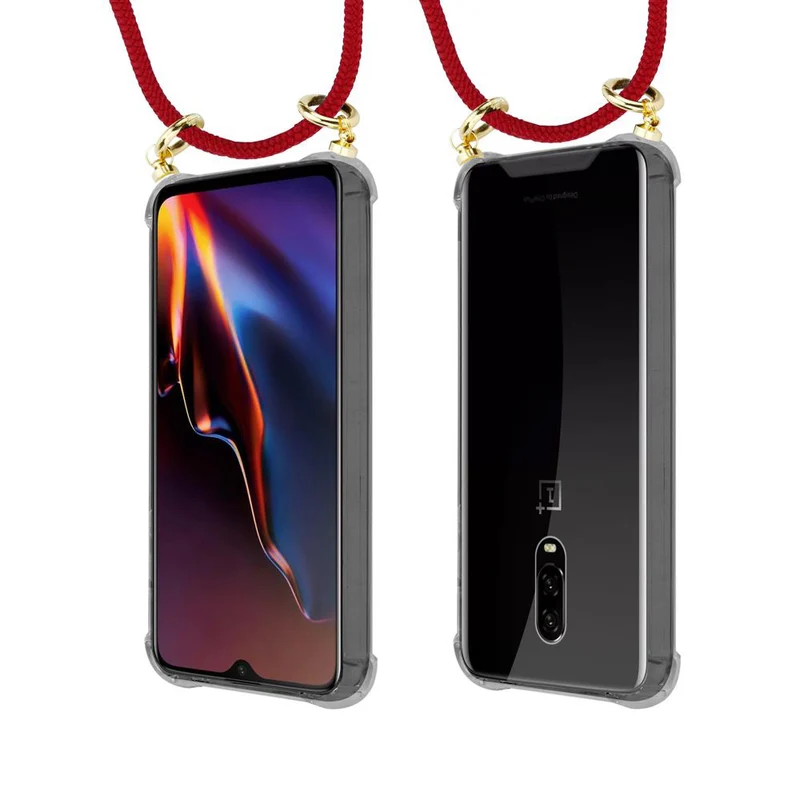 Cadorabo Handy Kette kompatibel mit OnePlus 6T Silikon Schutzhülle mit Gold Ringen, Kordel Band und abnehmbarem Etui