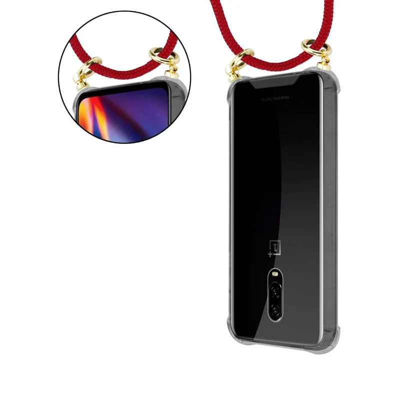 Cadorabo Handy Kette kompatibel mit OnePlus 6T Silikon Schutzhülle mit Gold Ringen, Kordel Band und abnehmbarem Etui