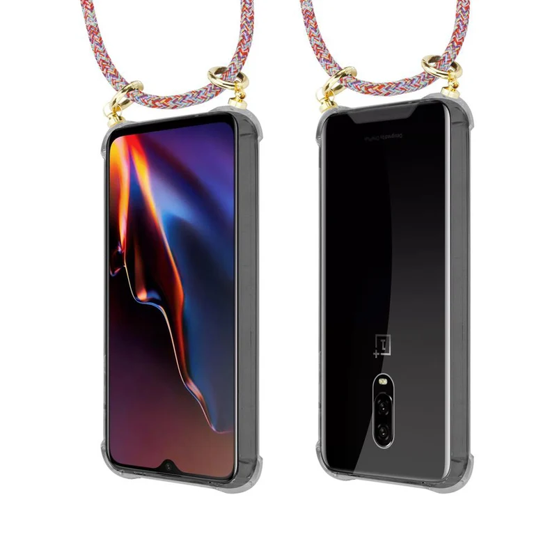 Cadorabo Handy Kette kompatibel mit OnePlus 6T Silikon Schutzhülle mit Gold Ringen, Kordel Band und abnehmbarem Etui