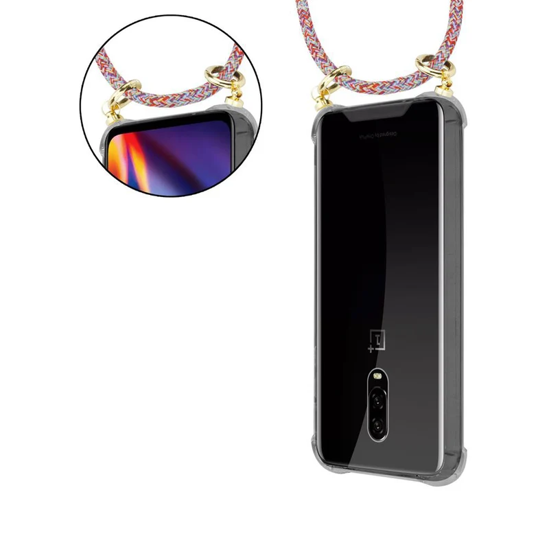 Cadorabo Handy Kette kompatibel mit OnePlus 6T Silikon Schutzhülle mit Gold Ringen, Kordel Band und abnehmbarem Etui