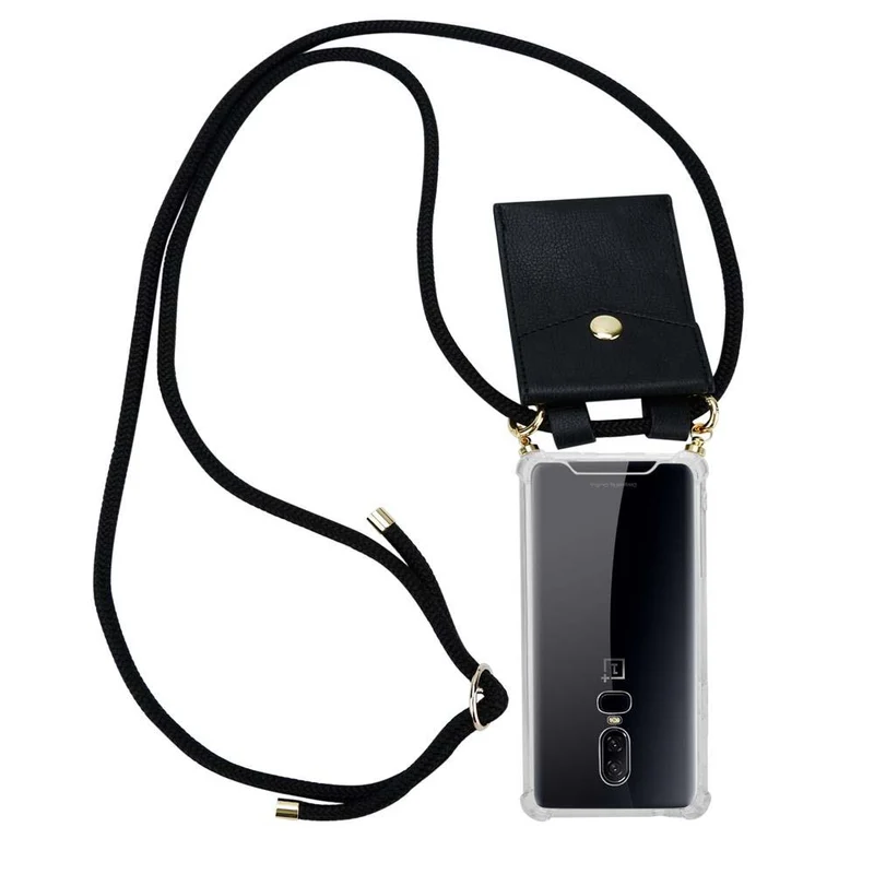 Cadorabo Handy Kette kompatibel mit OnePlus 6 Silikon Schutzhülle mit Gold Ringen, Kordel Band und abnehmbarem Etui