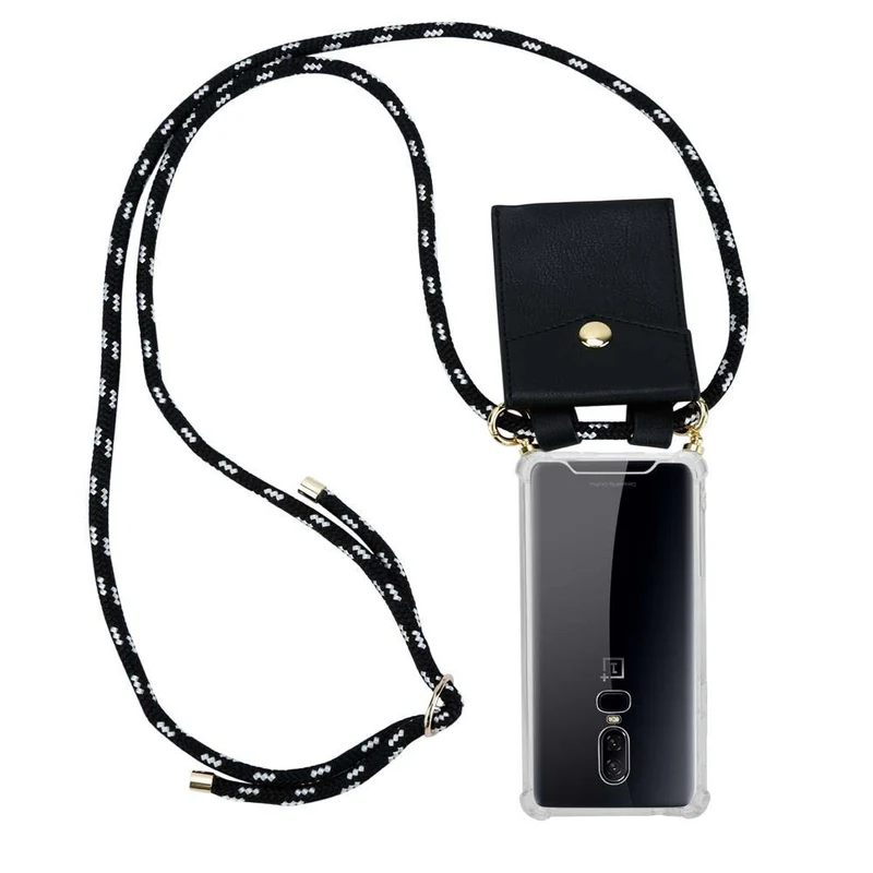 Cadorabo Handy Kette kompatibel mit OnePlus 6 Silikon Schutzhülle mit Gold Ringen, Kordel Band und abnehmbarem Etui
