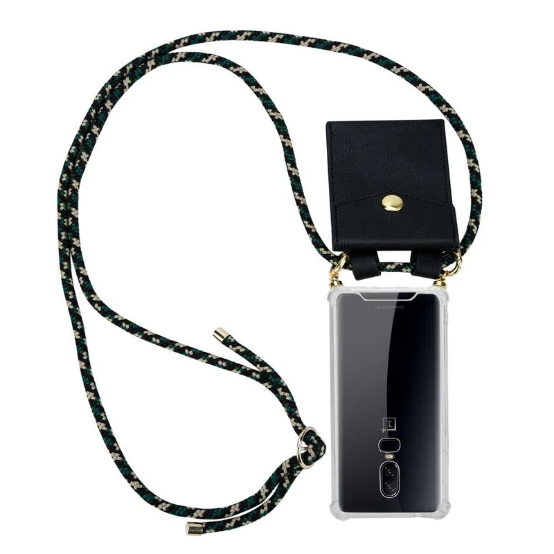 Cadorabo Handy Kette kompatibel mit OnePlus 6 Silikon Schutzhülle mit Gold Ringen, Kordel Band und abnehmbarem Etui