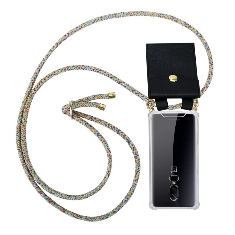 Cadorabo Handy Kette kompatibel mit OnePlus 6 Silikon Schutzhülle mit Gold Ringen, Kordel Band und abnehmbarem Etui
