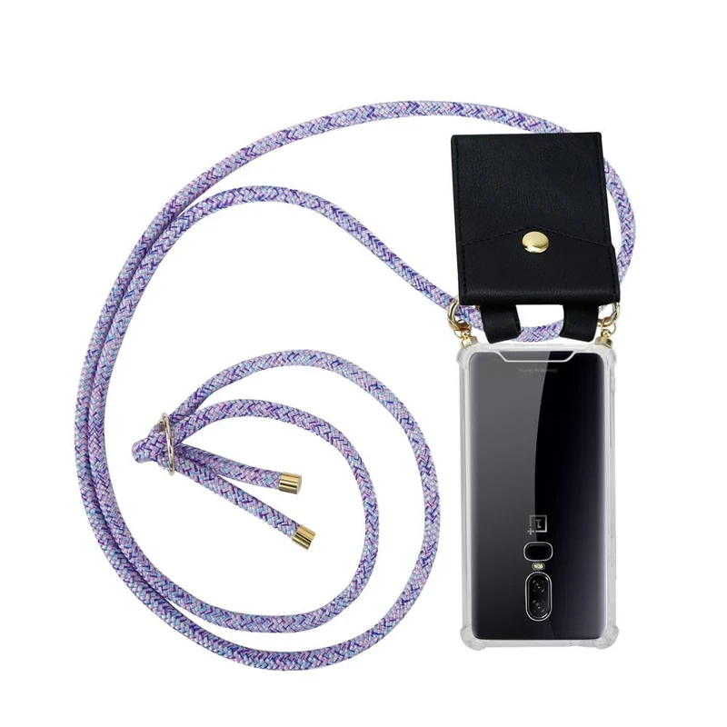 Cadorabo Handy Kette kompatibel mit OnePlus 6 Silikon Schutzhülle mit Gold Ringen, Kordel Band und abnehmbarem Etui